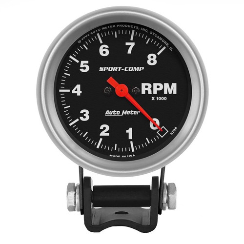 AutoMeter 3708 2-5/8 in. Pedestal Tachometer, 0-8,000 RPM, Sport Comp, Black