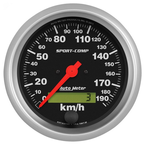 AutoMeter 3987-M 3-3/8 in. Speedometer, 0-190 Km/H, Electric, Sport Comp, Black