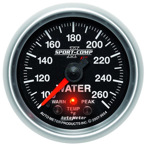 AutoMeter 3654 2-1/16 in. Water Temperature Gauge, 100-260 F, Stepper Motor, Sport Comp II, Black