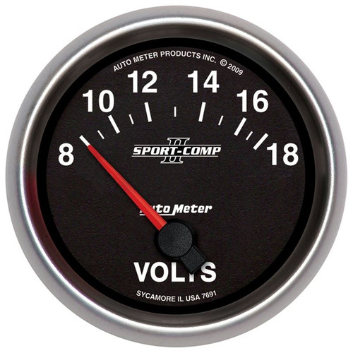 AutoMeter 7691 2-5/8 in. Voltmeter, 8-18V, Air-Core, Sport Comp II, Black