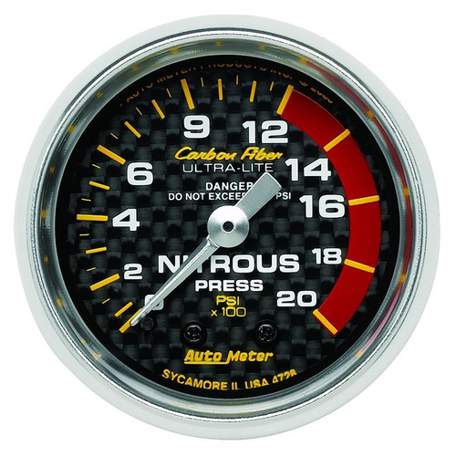 AutoMeter 4728 2-1/16 in. Nitrous Pressure Gauge, 0-2000 PSI, Mechanical, Carbon Fiber