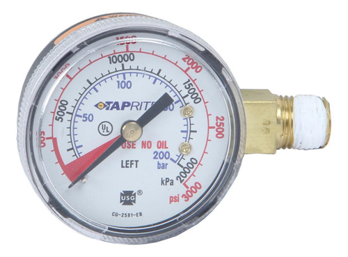Dedenbear GHP Pressure Gauge, 0-3000 psi, Mechanical, Analog, 2 in Diameter, 1/4 in NPT Port, White Face, Each