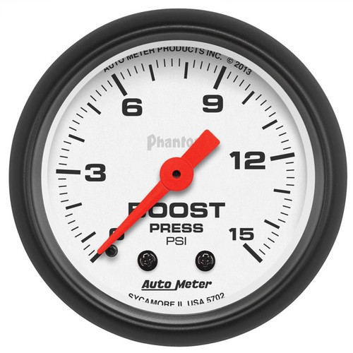 AutoMeter 5702 2-1/16 in. Boost Gauge, 0-15 PSI, Mechanical, Phantom, White