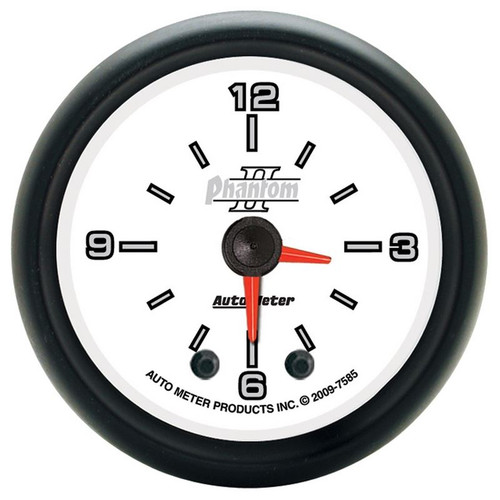 AutoMeter 7585 2-1/16 in. Clock Gauge, 12 Hour, Phantom II, White