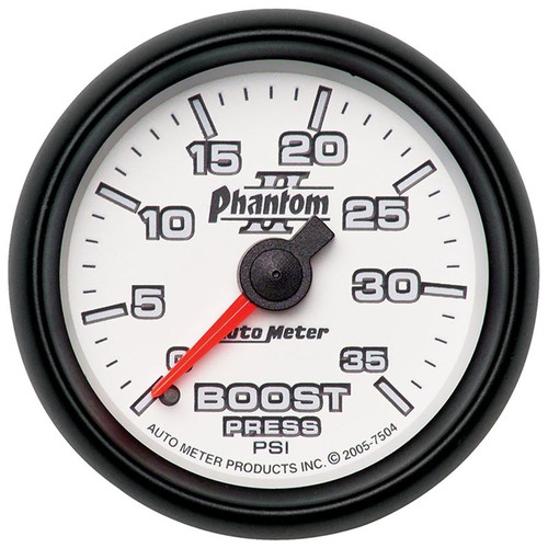 AutoMeter 7504 2-1/16 in. Boost Gauge, 0-35 PSI, Mechanical, Phantom II, White/Black