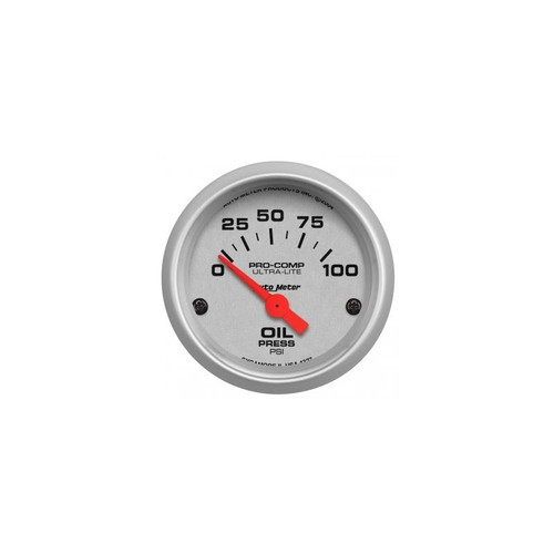 AutoMeter 4327 2-1/16 in. Oil Pressure Gauge, 0-100 PSI, Air-Core, Ultra Lite, Silver