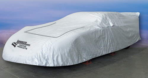 Longacre 52-11152 Car Cover, Moisture Resistant, Soft Liner, Zippered Window / Hood, Heat Reflective, Cloth, Silver, Dirt Late Model, Each