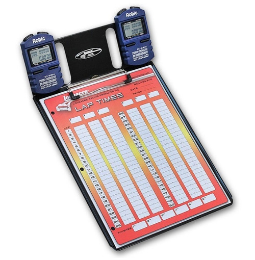 Longacre 52-22321 Clipboard, Two Robic SC-606W Stop Watches / Color Lap Charts Included, Aluminum, Black Powder Coat, Each