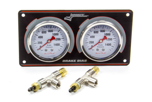 Longacre 52-44134 Brake Bias Gauge, AccuTech, Dual Gauge, 0-1500 psi, Mechanical, Analog, 2-5/8 in Diameter, White Face, Horizontal Panel, Aluminum, Kit