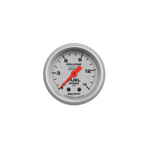 AutoMeter 4313 2-1/16 in. Fuel Pressure Gauge W/ Isolator, 0-15 PSI, Mechanical, Ultra Lite, Silver