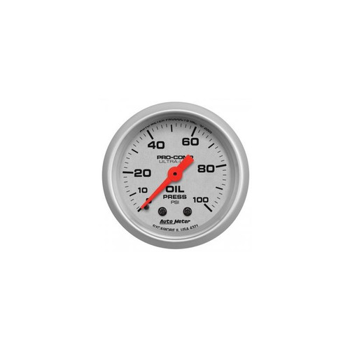 AutoMeter 4321 2-1/16 in. Oil Pressure Gauge, 0-100 PSI, Mechanical, Ultra Lite, Silver