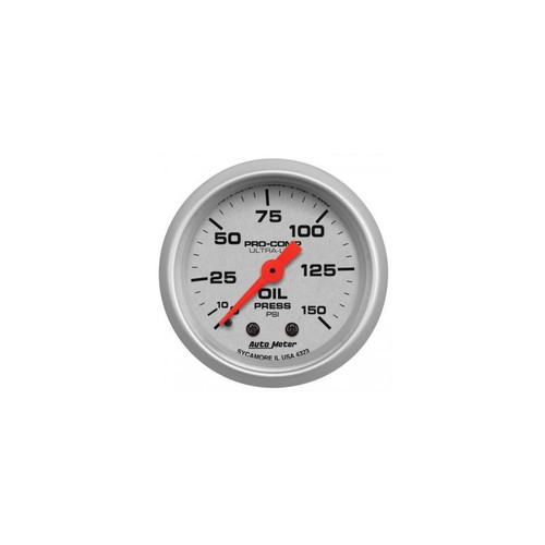 AutoMeter 4323 2-1/16 in. Oil Pressure Gauge, 0-150 PSI, Mechanical, Ultra Lite, Silver