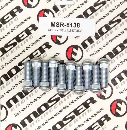 Moser Engineering 8138 Wheel Stud, 1/2-20 in Thread, 1.500 in Long, 0.530 Knurl, Steel, Set of 10