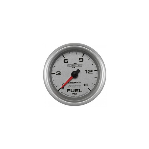 AutoMeter 7711 2-5/8 in. Fuel Pressure Gauge, 0-15 PSI, Mechanical, Ultra Lite II, Silver