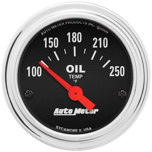 AutoMeter 2542 2-1/16 in. Oil Temperature Gauge, 100-250 F, Air-Core, Traditional Chrome, Black