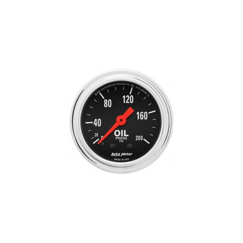AutoMeter 2422 2-1/16 in. Oil Pressure Gauge, 0-200 PSI, Mechanical, Traditional Chrome, Black