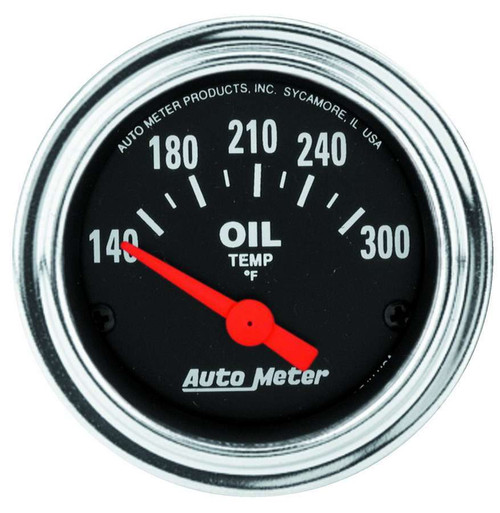 AutoMeter 2543 2-1/16 in. Oil Temperature Gauge, 140-300 F, Air-Core, Traditional Chrome, Black