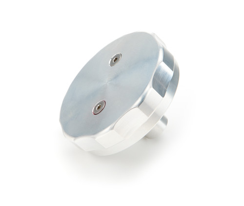 Willys Carb WCD4003-CFV Fuel Cell Filler Cap, Screw-On, Raised Cell Mount, 3-1/4 in OD, Vented, Roll Over Valve, Aluminum, Natural, Each