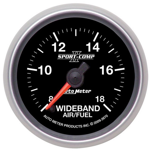 AutoMeter 3670 2-1/16 in. Wideband Air/Fuel Ratio, Analog, 8:1-18:1 AFR, Sport Comp II, Black