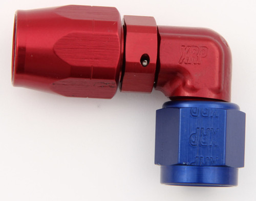 XRP-Xtreme Racing Prod. 209110 Fitting, Hose End, 90 Degree, Low Profile, 10 AN Hose to 10 AN Female, Double Swivel, Aluminum, Blue / Red Anodized, Each