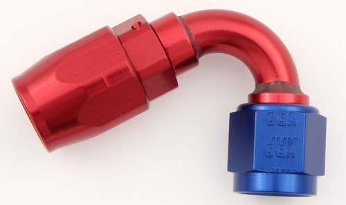 XRP-Xtreme Racing Prod. 212012 Fitting, Hose End, 120 Degree, 12 AN Hose to 12 AN Female, Double Swivel, Aluminum, Blue / Red Anodized, Each
