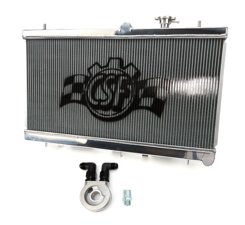 CSF Cooling 3076O Radiator, 27-3/4 in W x 13-3/8 in H x 2-3/8 in D, Top Center Inlet, Driver Side Outlet, Oil Cooler Included, Aluminum, Polished, Subaru Impreza 2002-07, Each