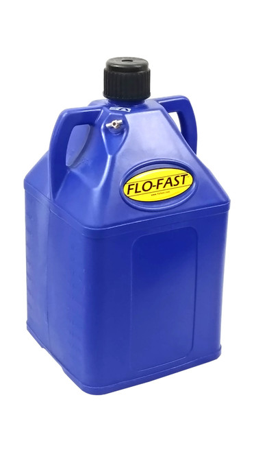 Flo-Fast 15502 Utility Jug, 15 Gal, 14-1/2 x 15 x 27 in Tall, O-Ring Seal Cap, Petcock Vent, Square, Plastic, Blue, Each