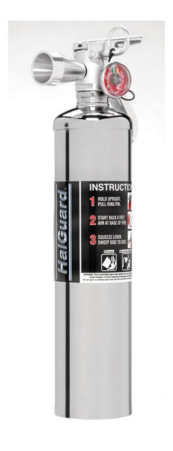 H3R Performance HG250C Fire Extinguisher, Halguard, Halotron 1, Class BC, 1B C Rated, 2.5 lb, Mounting Bracket, Steel, Chrome, Each