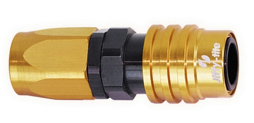 Jiffy-Tite 31606 Quick Release Hose End, 3000 Series, Straight, 6 AN Hose to Quick Release Socket, Valved, FKM Seal, Aluminum, Black / Gold Anodized, Each
