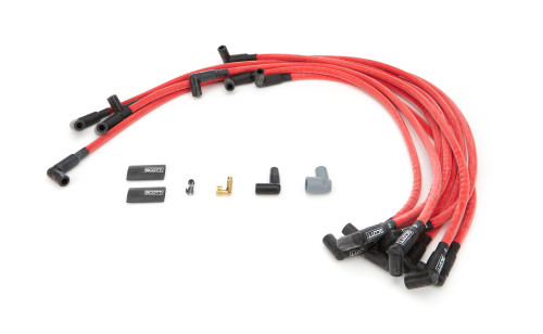 Scott Performance CH-407-2 Spark Plug Wire Set, High Performance, Spiral Core, 10 mm, Red, 90 Degree Plug Boots, HEI Style, Under Headers, Small Block Chevy, Kit