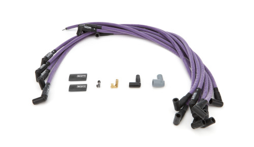 Scott Performance CH-407-6 Spark Plug Wire Set, High Performance, Spiral Core, 10 mm, Purple, 90 Degree Plug Boots, HEI Style, Under Headers, Small Block Chevy, Kit