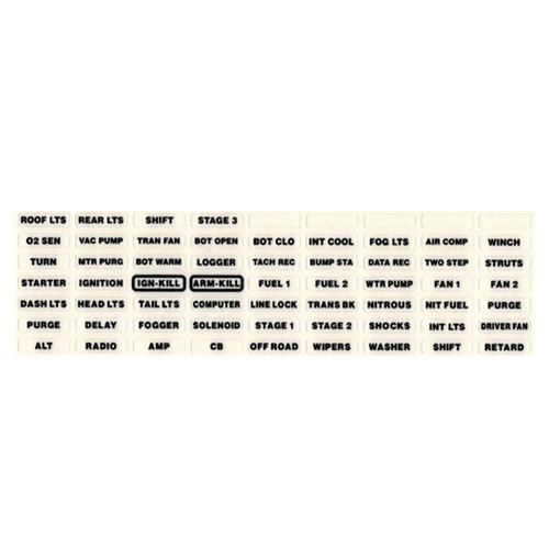 Auto Rod Controls LB1 Switch Panel Label Sheet, White Face, ARC Switch Panels, Each