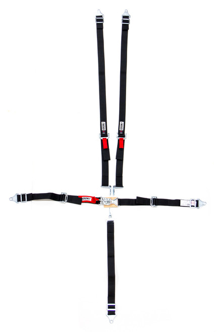 Crow Safety Gear 11184A Harness, 5 Point, Latch and Link, SFI 16.2, 50 in Length, Pull Up Adjust, Bolt-On / Wrap Around, Individual Harness, Black, Jr Dragster / Quarter Midget, Kit