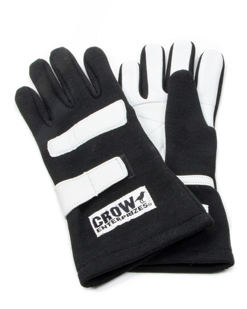 Crow Safety Gear 11724 Driving Gloves, SFI 3.3/5, Double Layer, Nomex, Black, Large, Pair