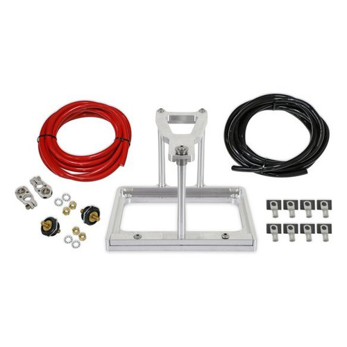 Detroit Speed Engineering 120107DS Battery Relocation Kit, 11-1/2 x 8-1/2 in, 7-1/2 in Tall, Stainless, Single Trunk Mount Tray, 2 Gauge Cables, 18 ft Red / 18 ft Black, Kit