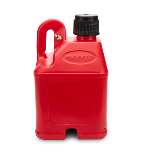 Flo-Fast 50101 Utility Jug, Stackable, 5 gal, 11 x 11-1/4 x 18-1/2 in Tall, O-Ring Seal Cap, Petcock Vent, Square, Plastic, Red, Each