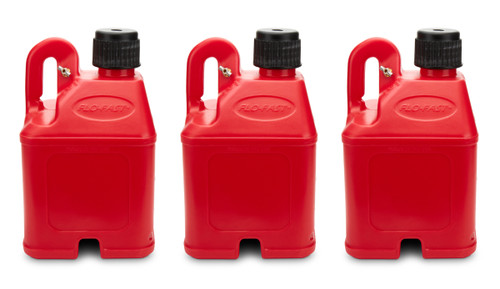 Flo-Fast 50101-3 Utility Jug, Stackable, 5 gal, 11 x 11-1/4 x 18-1/2 in Tall, O-Ring Seal Cap, Petcock Vent, Square, Plastic, Red, Set of 3