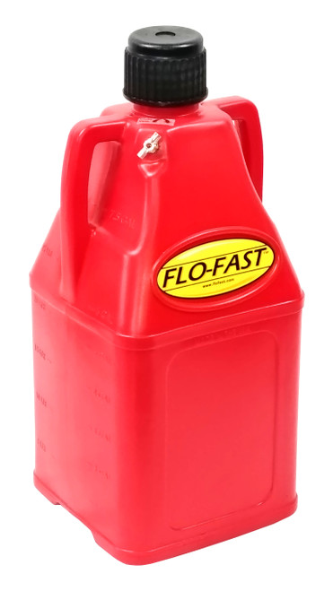 Flo-Fast 75001 Utility Jug, 7.5 gal, 11-1/4 x 11 x 26 in Tall, O-Ring Seal Cap, Petcock Vent, Square, Plastic, Red, Each
