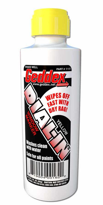 Geddex 916B Dial-In Marker, Dial-In, Window, Yellow, Safe on Glass / Polycarbonate / Rubber, 3 oz Bottle / Applicator, Each