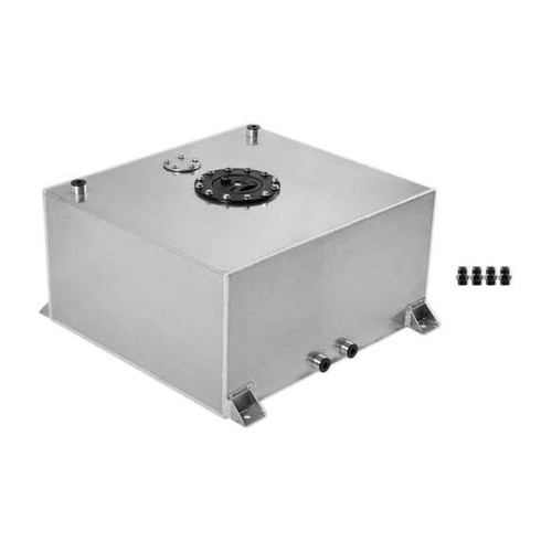 Holley 19-204 Fuel Cell, 15 gal, 20 in Wide x 18 in Deep x 10 in Tall, Two 10 AN Female O-Ring Outlets, 10 AN Female O-Ring Return / Vent, Foam, Aluminum, Natural, Each