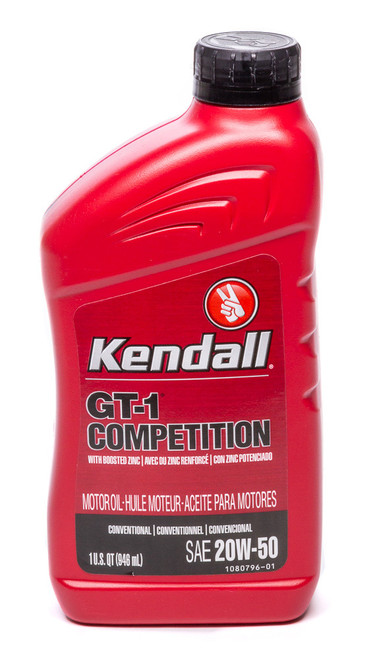 Kendall Oil 1081174 Motor Oil, GT-1 High Performance, 20W50, Conventional, 1 qt Bottle, Each