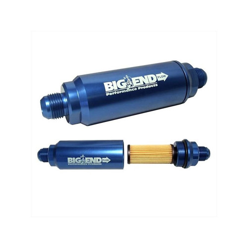 Big End Performance 12810 Billet-In-Line Race Fuel Filter -8AN, 10 Micron, Blue