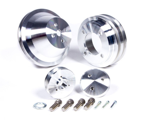 March Performance 1625 Pulley Kit, Performance Ratio, 2 Groove V-Belt, Aluminum, Clear Powder Coat, Small Block Ford, Kit