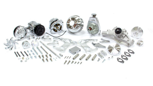 March Performance 21255 Pulley Kit, Track Style, 6-Rib Serpentine, Aluminum, Clear Powder Coat, Short Water Pump, Big Block Chevy, Kit