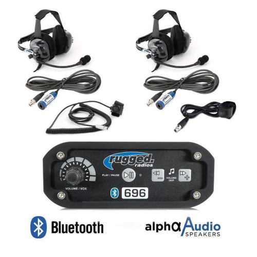 Rugged Radios 696-2P-BTU Intercom System, 2 Person, Bluetooth, Behind the Head Headphones, Push to Talk Controls Included, Kit