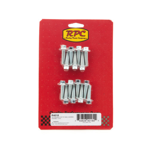 Racing Power Co-Packaged R4018 Oil Pan Bolt Kit, Hex Head, Steel, Zinc Oxide, GM LS-Series, Kit