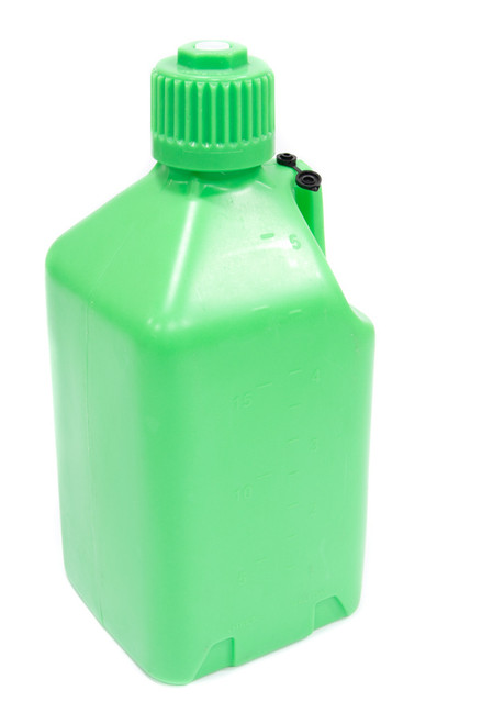 Scribner 2000GG Utility Jug, 5 gal, 9-1/2 x 9-1/2 x 21-3/4 in Tall, Gasket Seal Cap, Flip-Up Vent, Square, Plastic, Glow Green, Each