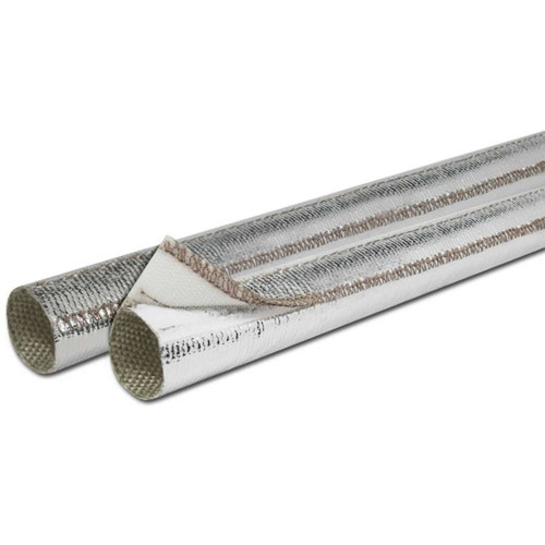 Thermo-Tec 14035 Hose and Wire Sleeve, Express Sleeve, 1 in to 1-1/2 in ID, 3 ft, Split, Hook and Loop Closure, Aluminized Fiberglass, Silver, Each