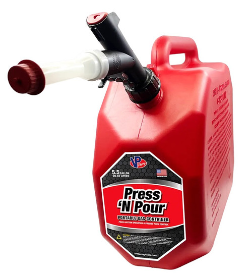 VP Racing 3839 Fuel Can, 5.5 gal, 15 x 8 x 15-3/4 in Tall, Push Button Activation, Self-Venting, Plastic, Red, Each
