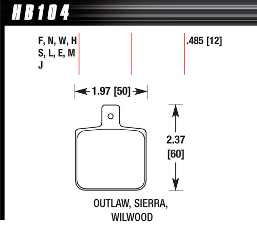 Hawk Brake HB104W.485 Brake Pads, DTC-30 Compound, Wide Temperature Range, Wilwood Dynalite Single / Sierra Single Caliper, Set of 4